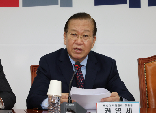 권영세 국민의힘 비상대책위원장이 13일 국회에서 열린 비상대책위원 회의에서 발언하고 있다. [연합뉴스]